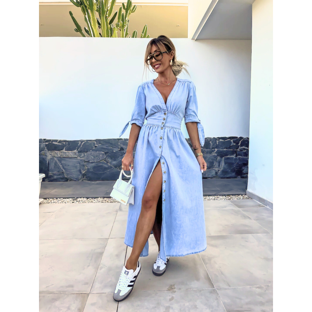 MAELLE™ – Elegantes V-Ausschnitt Midi-Kleid