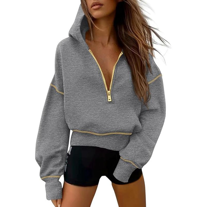 Hoodie Sweatshirt mit Halbzip & Gold Reißverschluss für Winter
