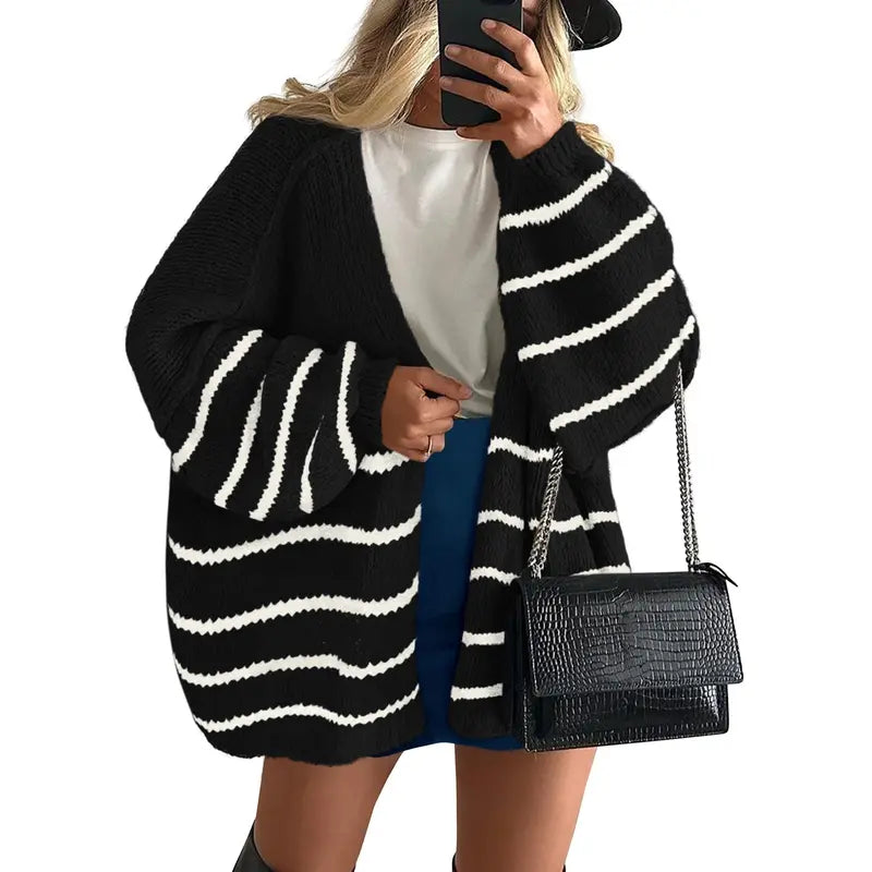 Gemütlicher Damen Oversized Strickcardigan mit Laternenärmeln und offenem Front für den Herbst