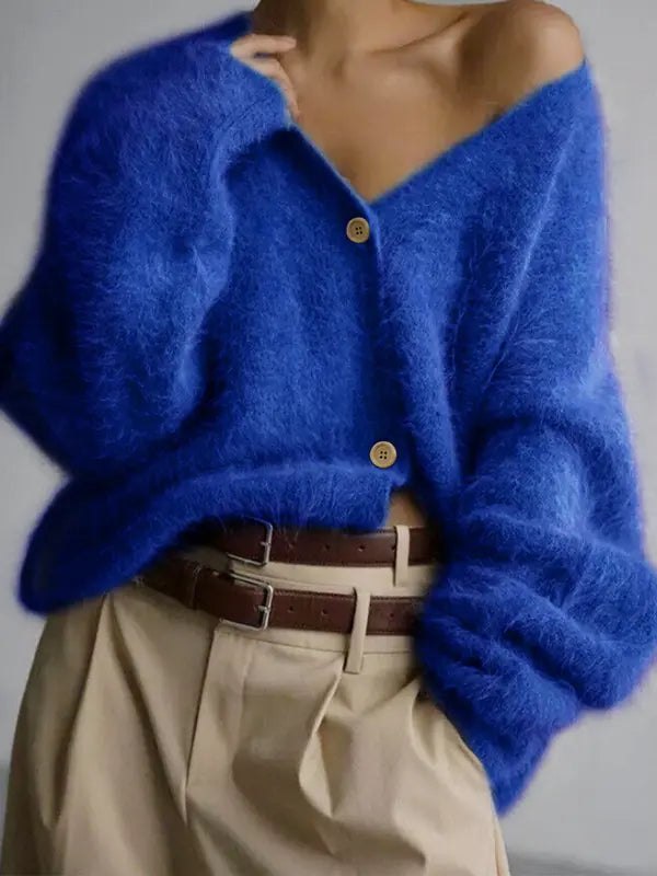 Eleganter Damen Strick Cardigan mit Knopfleiste, V Ausschnitt und Drop Shoulder