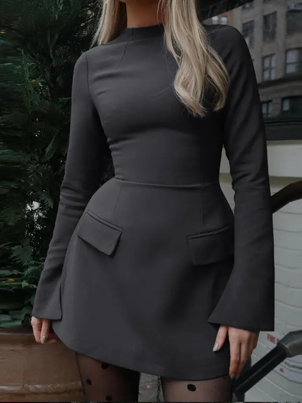 Crew Neck Langarm Bodycon Mini Kleid Für Damen