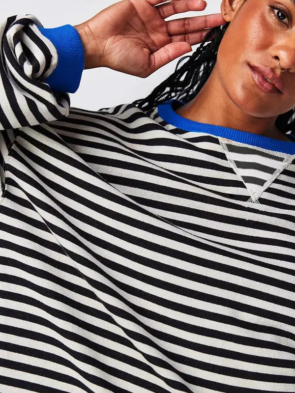 Damen Colorblock Sweatshirt mit Streifen, überschnittenen Schultern und langen Ärmeln