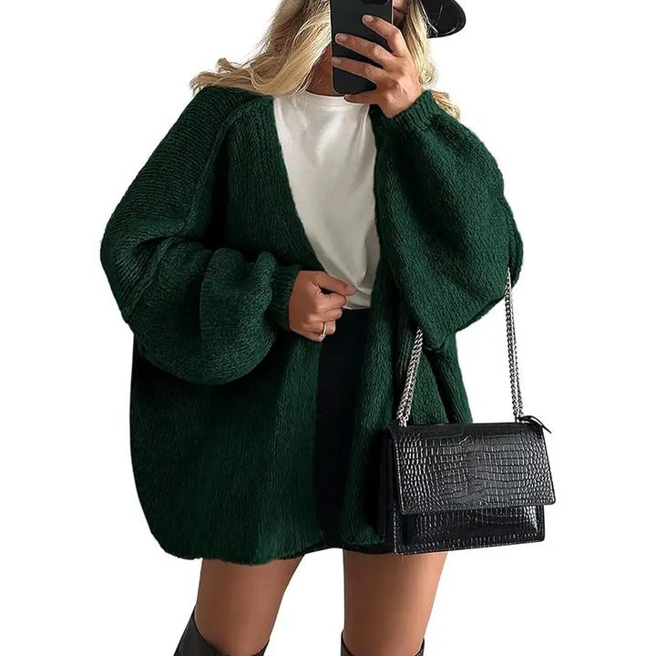 Gemütlicher Damen Oversized Strickcardigan mit Laternenärmeln und offenem Front für den Herbst