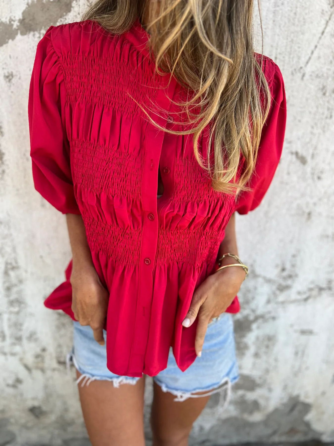 ELIZA™ - Plissierte Bluse mit Knopfleiste