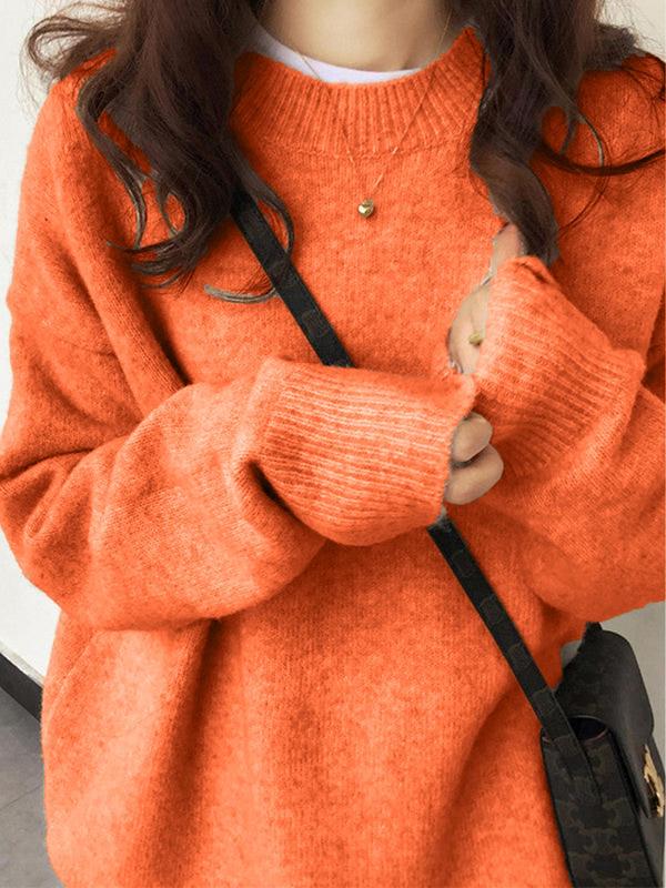 Einfaches Damen Strickpullover mit Drop Shoulder und Rundhalsausschnitt für Herbst & Winter