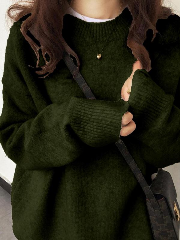Einfaches Damen Strickpullover mit Drop Shoulder und Rundhalsausschnitt für Herbst & Winter
