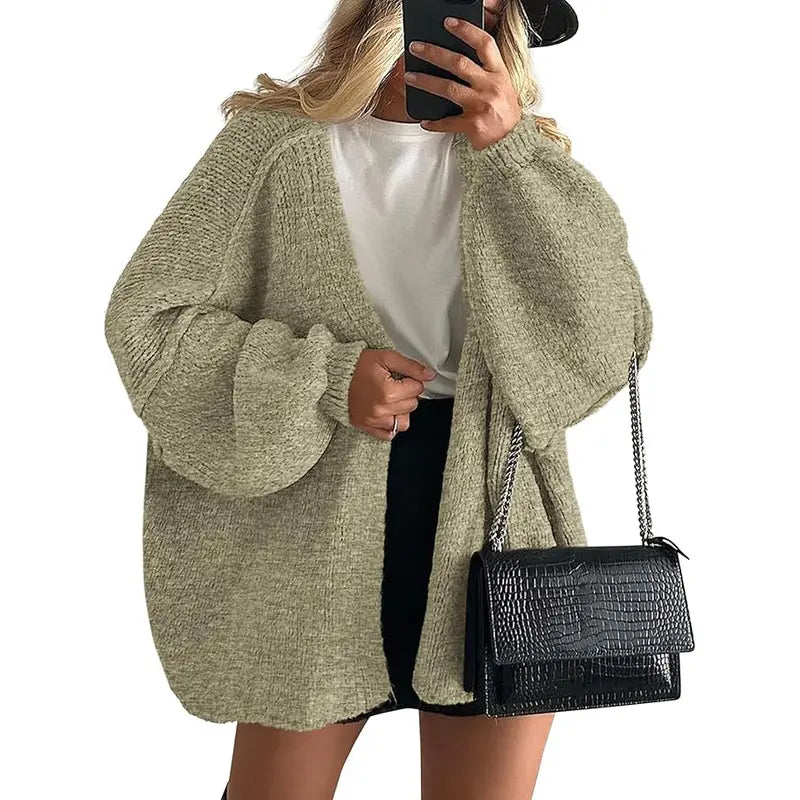 Gemütlicher Damen Oversized Strickcardigan mit Laternenärmeln und offenem Front für den Herbst