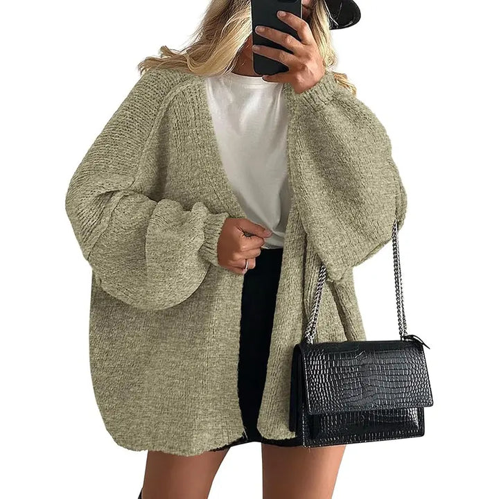 Gemütlicher Damen Oversized Strickcardigan mit Laternenärmeln und offenem Front für den Herbst