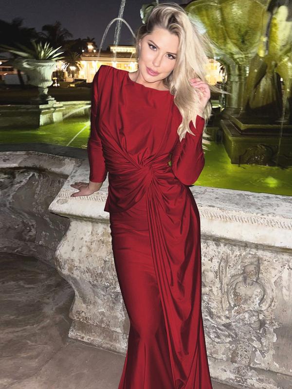 Damen Raffung Langarm Bodycon Kleid Mit Gepolsterten Schultern