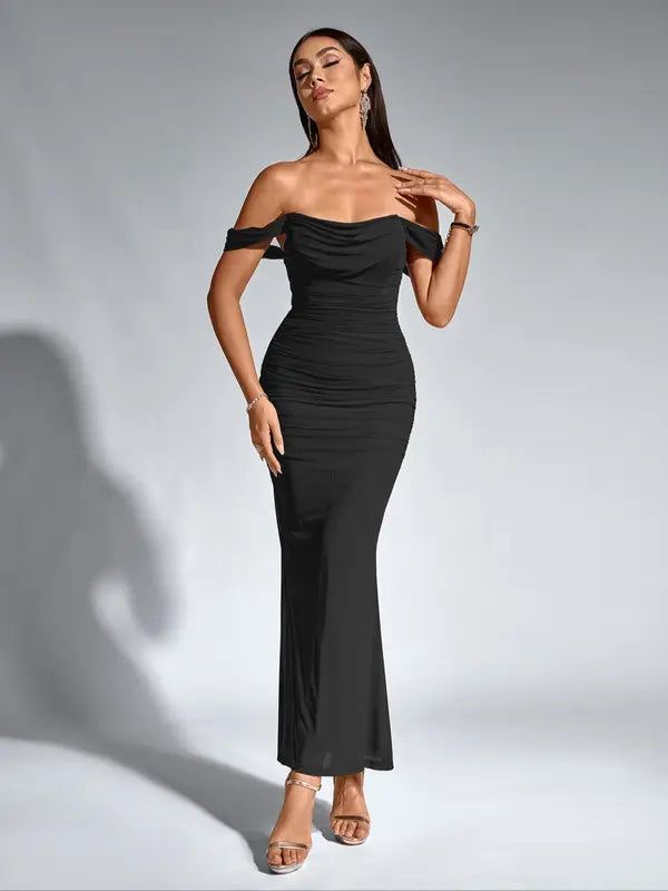 Elegantes Damen One Shoulder Mesh Kleid mit Raffungen, Korsett Design und rückenfreiem Schnitt