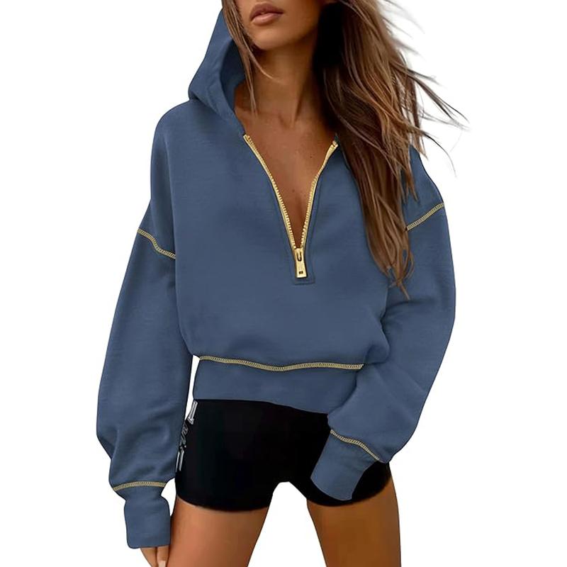 Hoodie Sweatshirt mit Halbzip & Gold Reißverschluss für Winter