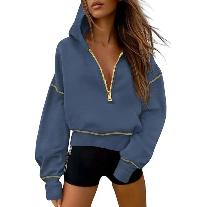 Hoodie Sweatshirt mit Halbzip & Gold Reißverschluss für Winter