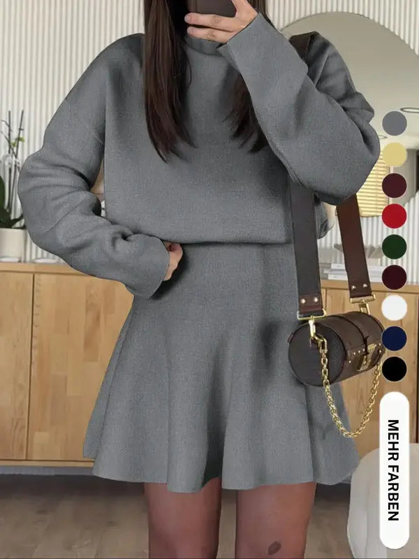 Elegantes Damen Strickkleid mit halbhohem Kragen und langen Ärmeln