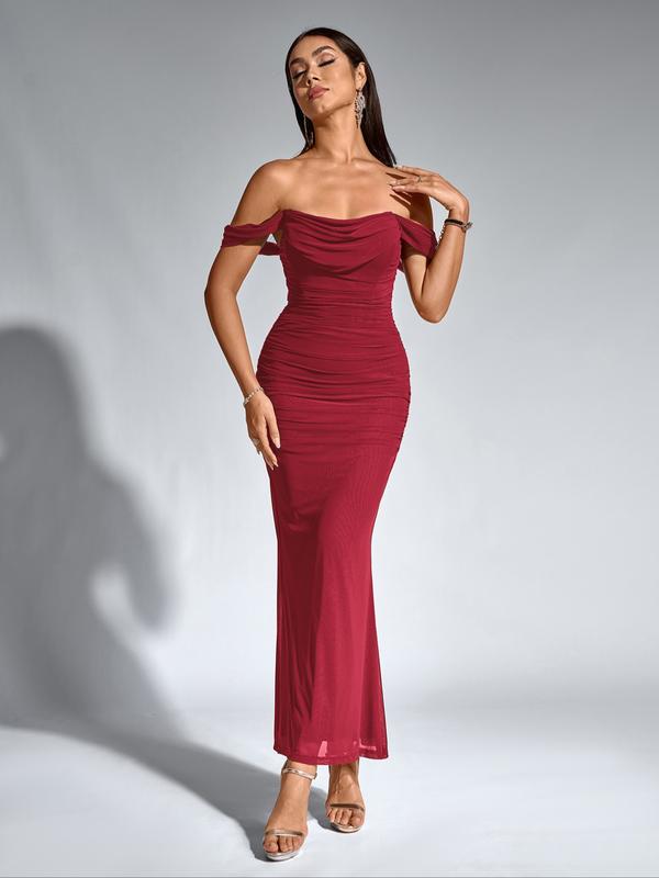 Elegantes Damen One Shoulder Mesh Kleid mit Raffungen, Korsett Design und rückenfreiem Schnitt
