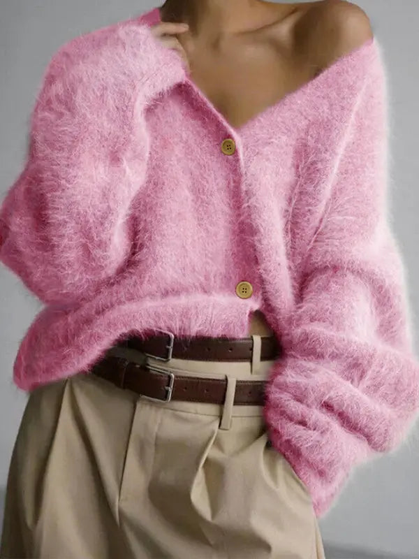 Eleganter Damen Strick Cardigan mit Knopfleiste, V Ausschnitt und Drop Shoulder