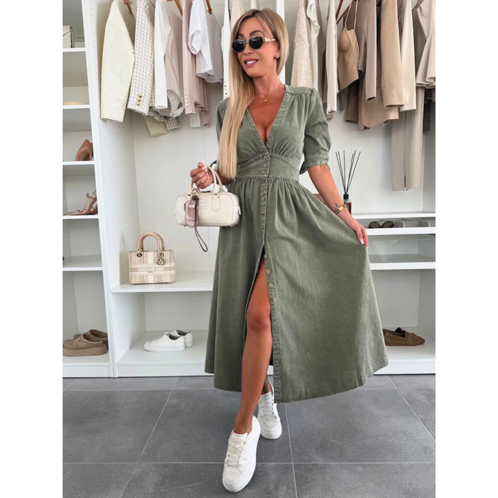 MAELLE™ – Elegantes V-Ausschnitt Midi-Kleid