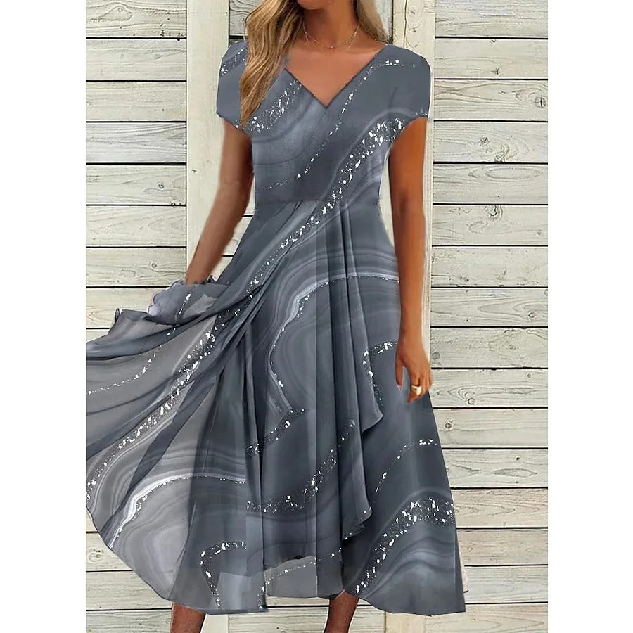 LYANNA™ - Fließendes V-Ausschnitt Midi-Kleid