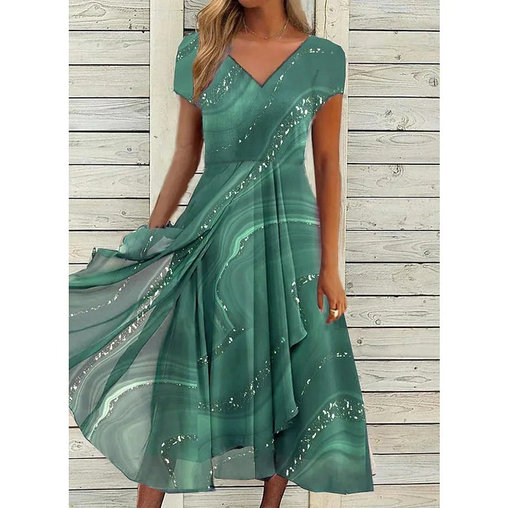 LYANNA™ - Fließendes V-Ausschnitt Midi-Kleid