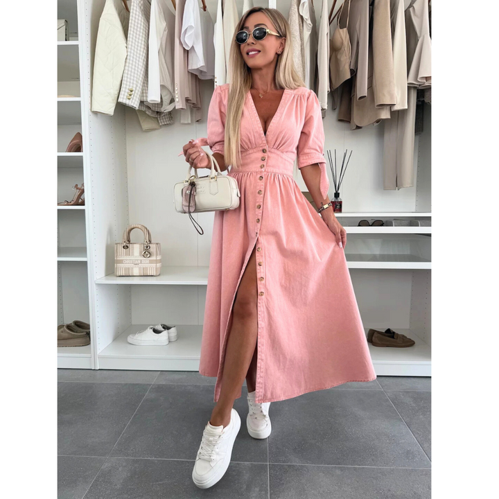 MAELLE™ – Elegantes V-Ausschnitt Midi-Kleid