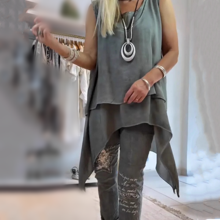 MIREYA™ - Asymmetrisches Top & Blumenhose Set